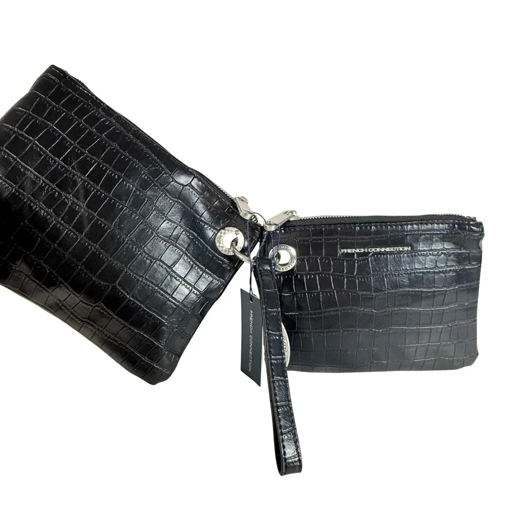 Black Wristlet Double Crocodile Pattern French Connection travel festival y2k 90